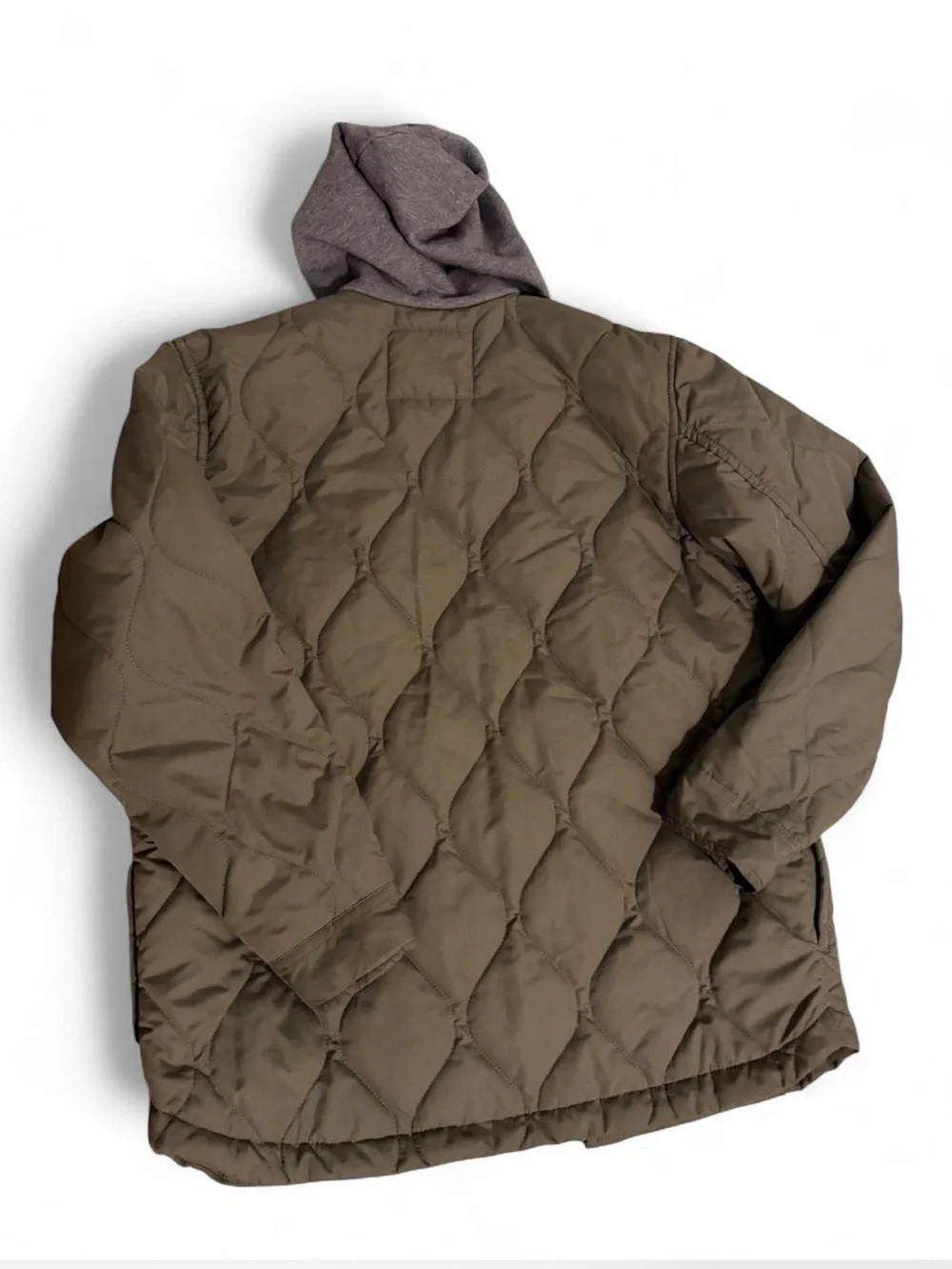 Old Navy Boys Olive Green Quilted Field Jacket with Gray Hood